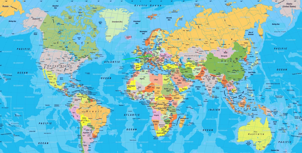 La ubicación de Frankfurt en el mapa mundial