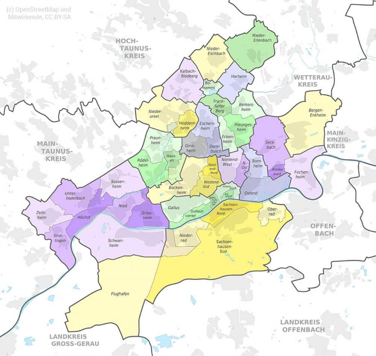 Mapa de los barrios de Frankfurt