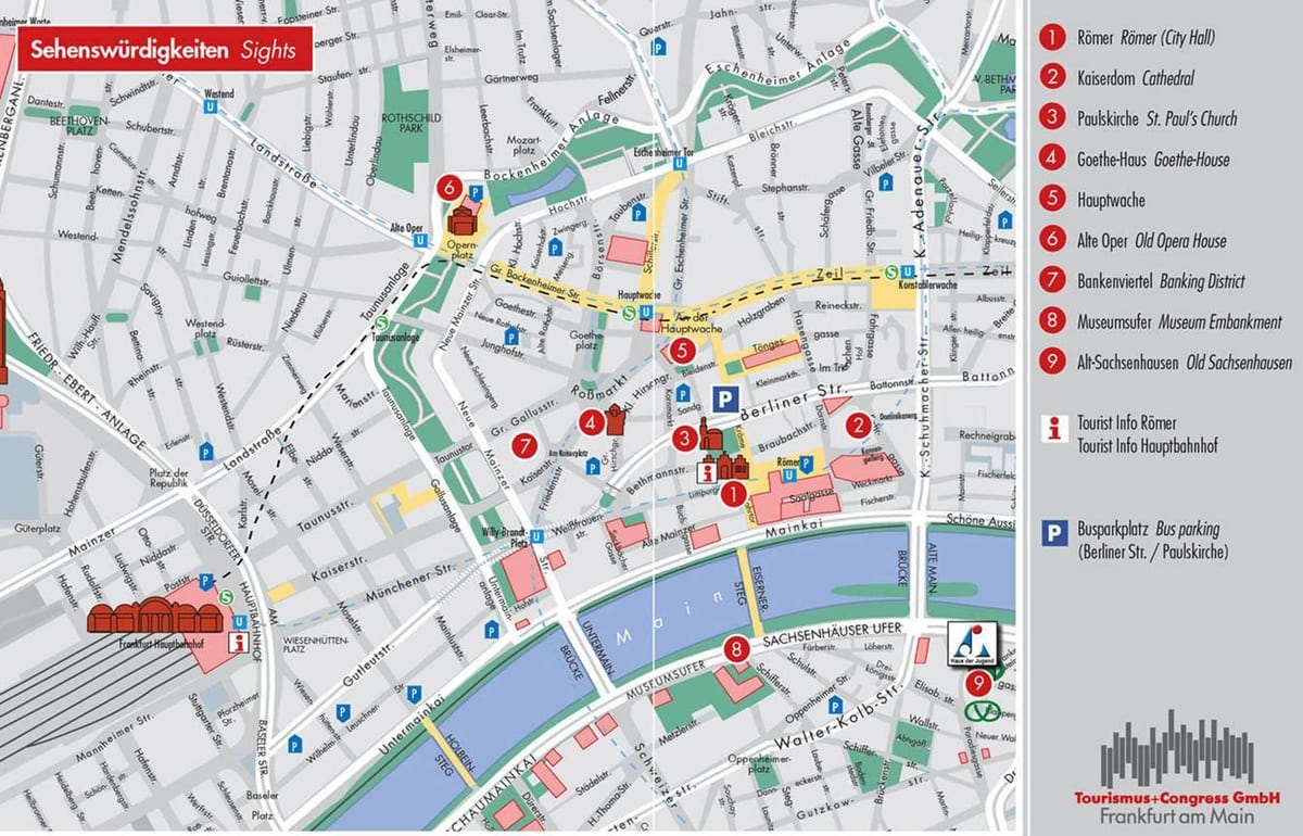 Mapa del centro de la ciudad de Frankfurt