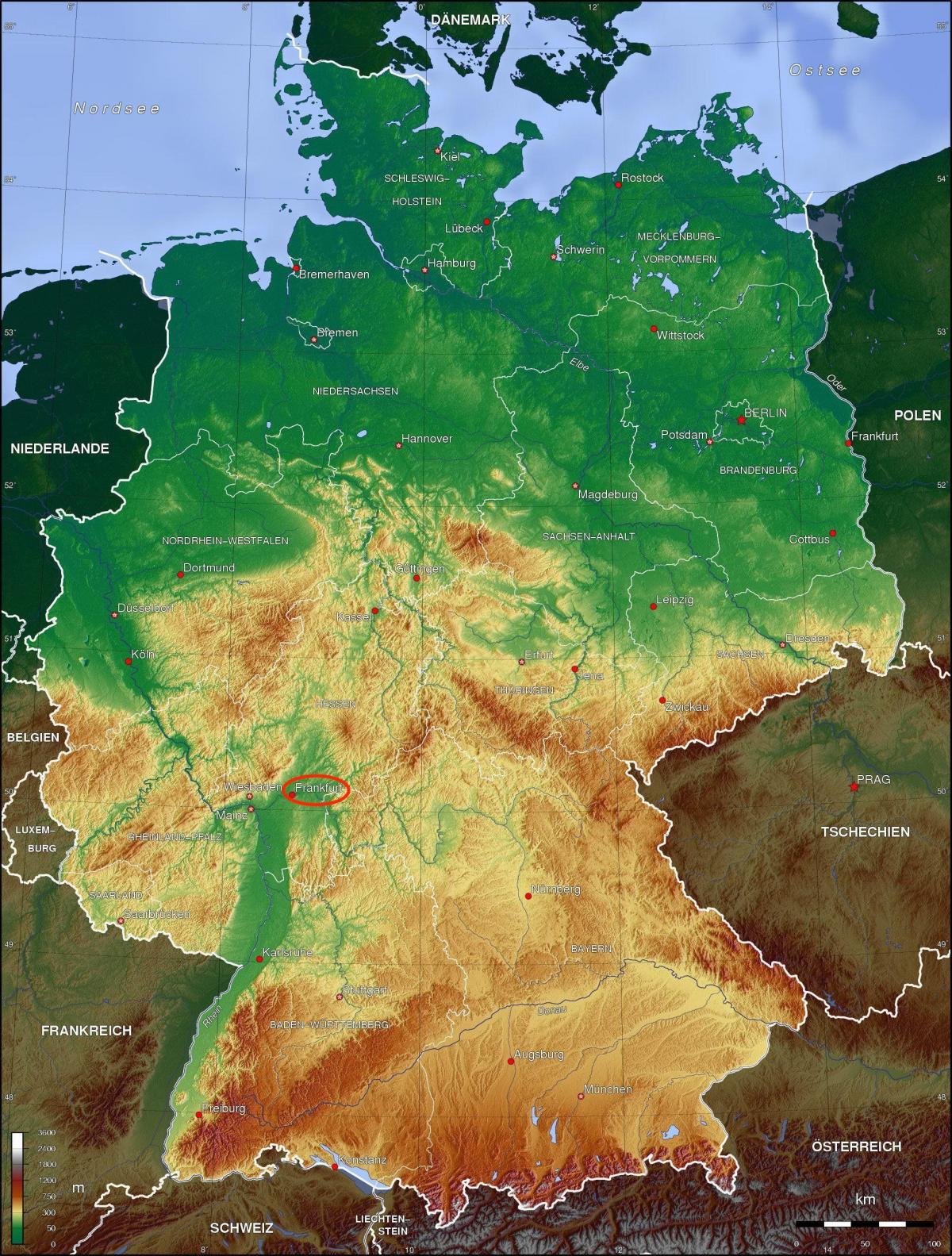 Mapa de elevación de Frankfurt